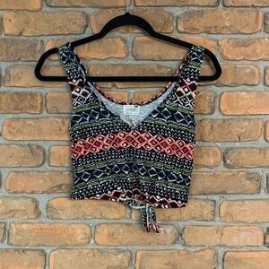 LA‎ Hearts Top Womens XS Black Cropped Tank Tie Front Sleeveless Casual Summer